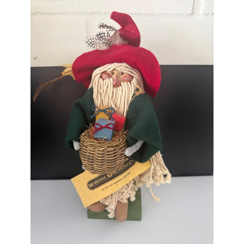 Vintage 1990 Wabasha Mercantile Co Handcrafted Santa Folk Art Figurine Signed